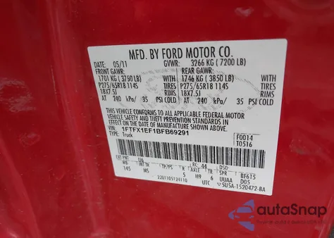 2011 Ford F-150 Xlt from USA, damaged, VIN 1FTFX1EF1BFB69291